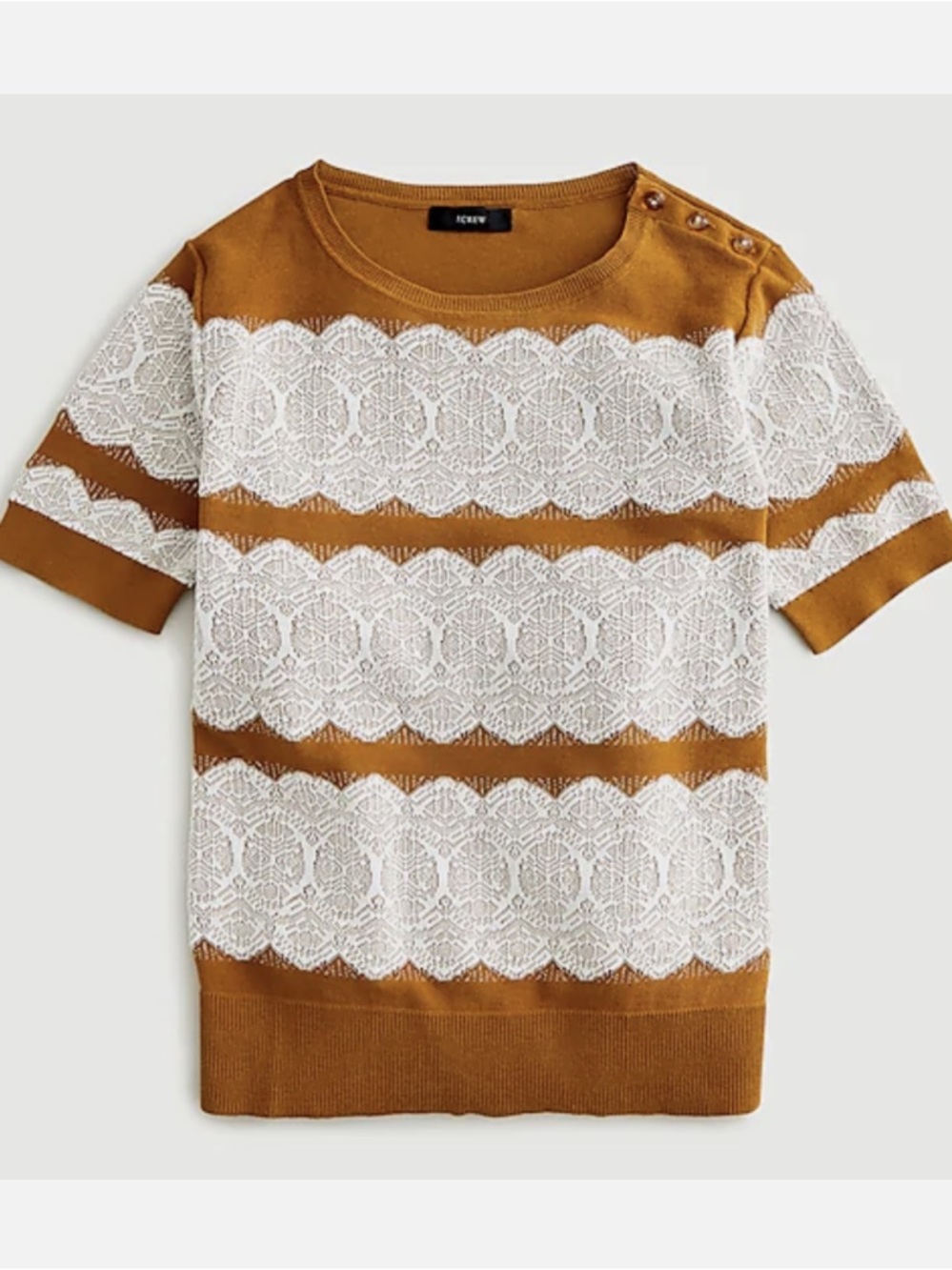 NWT J.Crew Mustard and White Lace-Trim Short Sleeve Sweater Preppy | Size Medium